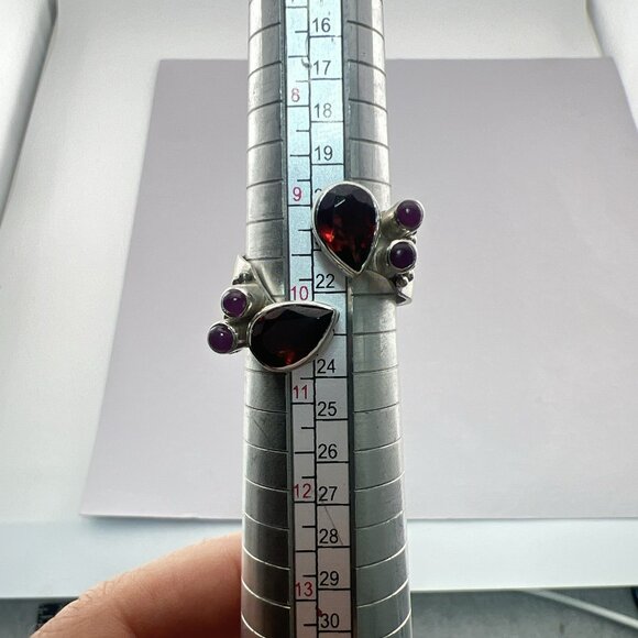 Sajen Ring Sterling Silver Garnet Bypass Adjustable 925 Red Pink Size 7 - 10 - Picture 11 of 11